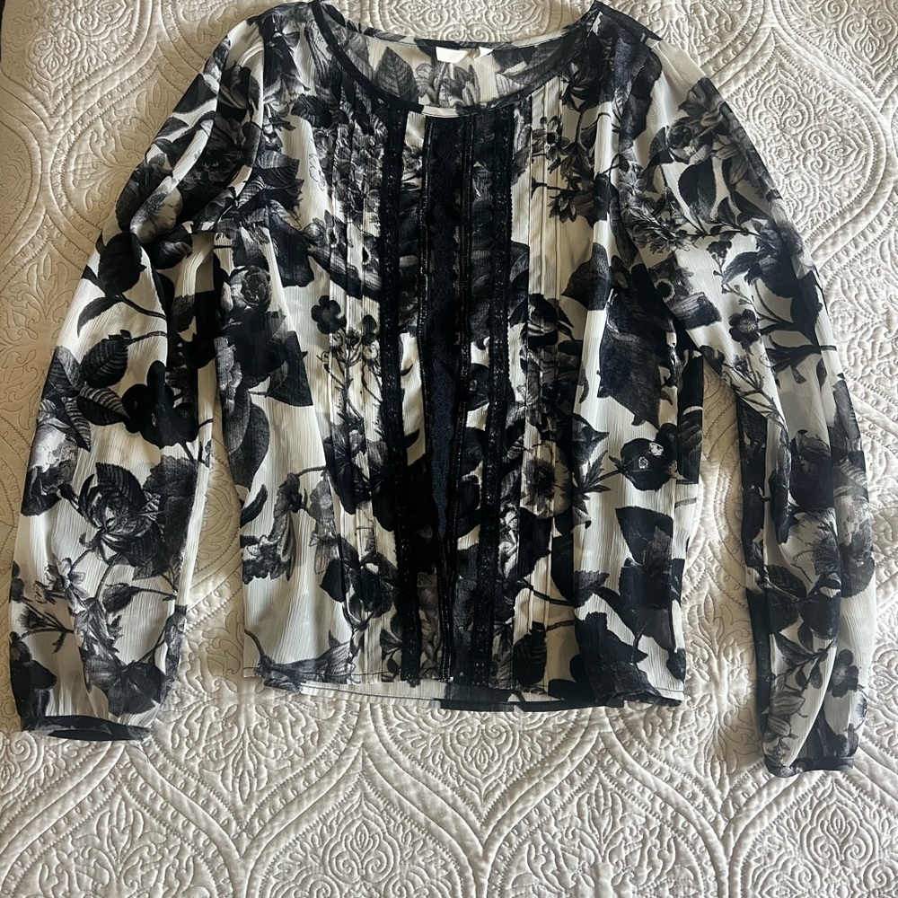 Frenchi Black and White Floral Blouse